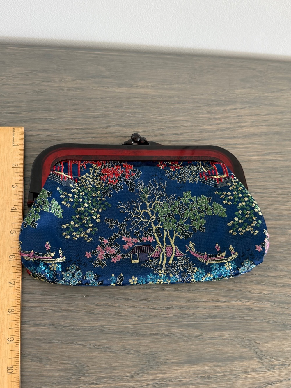 Vintage blue satin silk / satin clutch - Picture 7 of 15